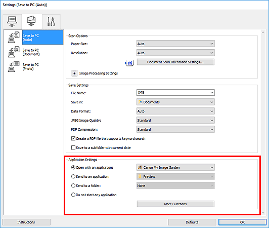 figure: Settings dialog box